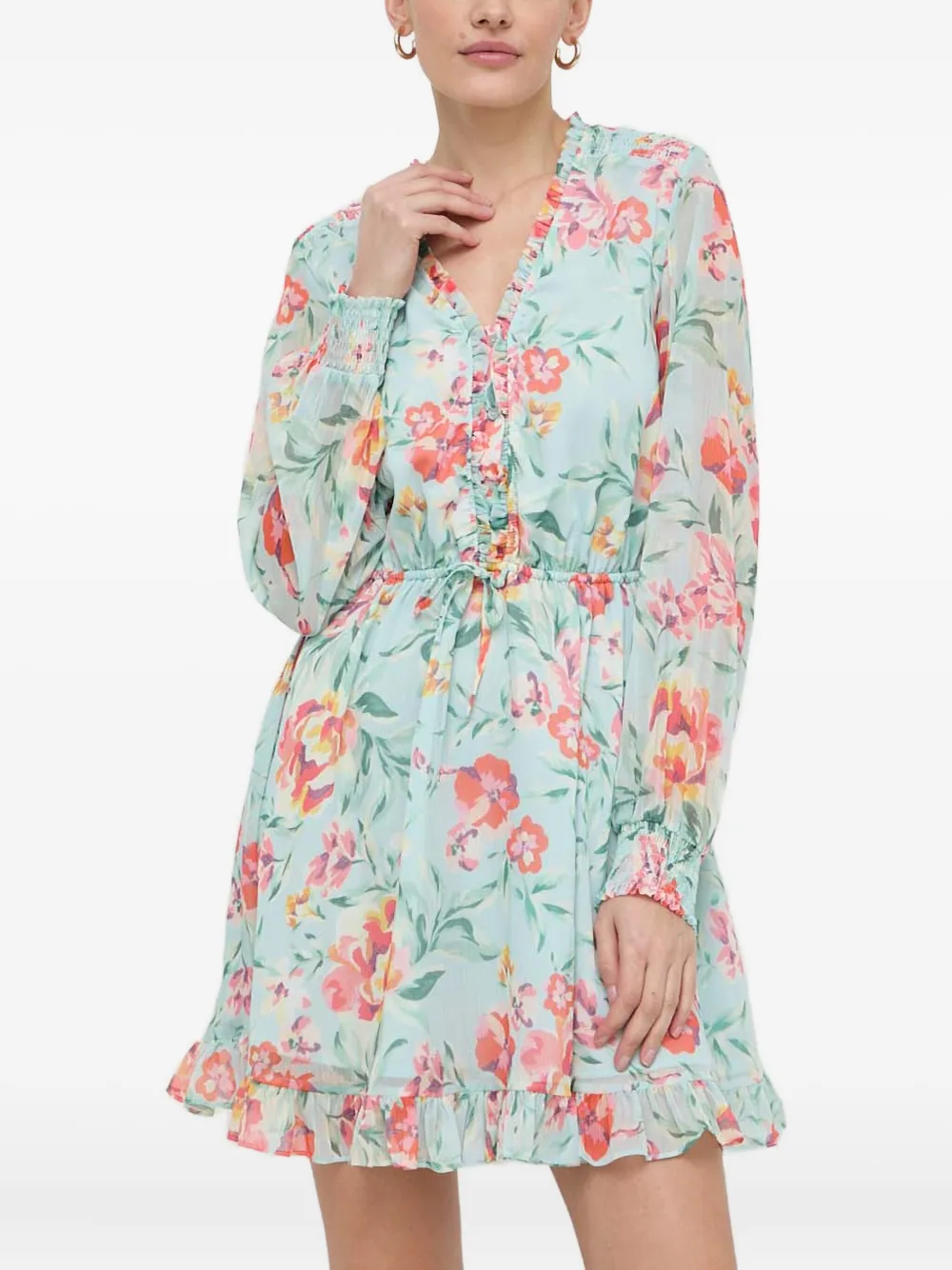 

Платье с оборками и цветочным принтом Guess Usa, синий