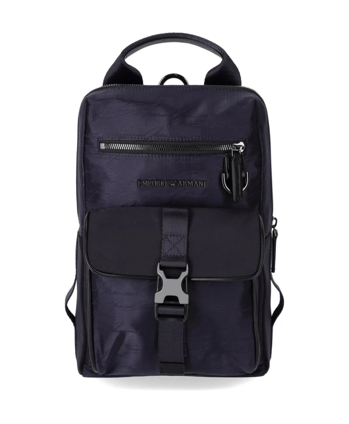 

Жаккардовый рюкзак на одно плечо Marine he с логотипом Emporio Armani, синий