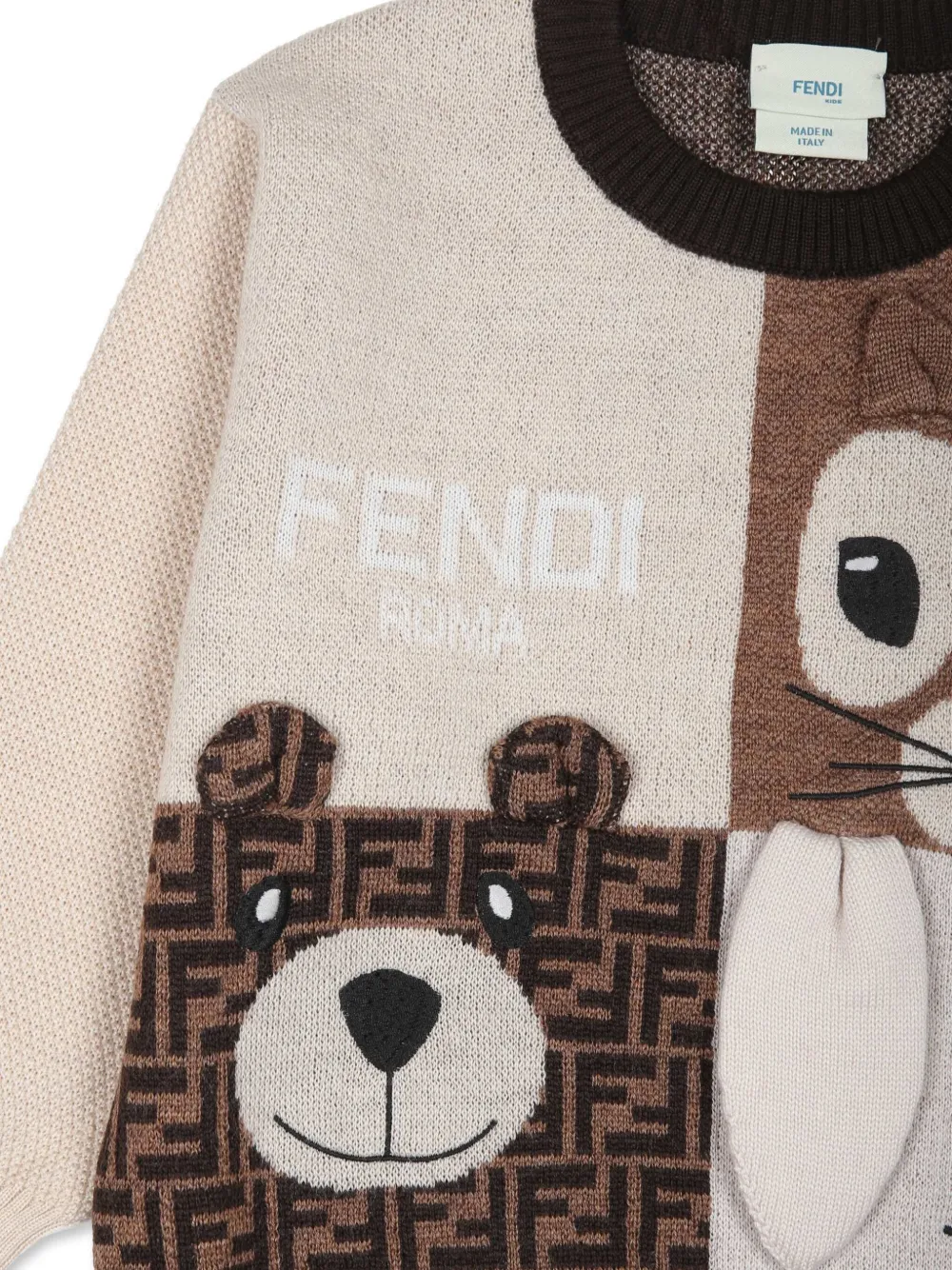 Шерстяной джемпер с круглым вырезом FENDI KIDS, коричневый — фото 3