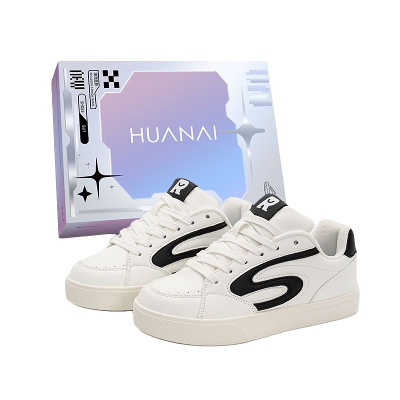 

HUANAI Низкие скейтерские кроссовки унисекс бело-черные, цвет White Black