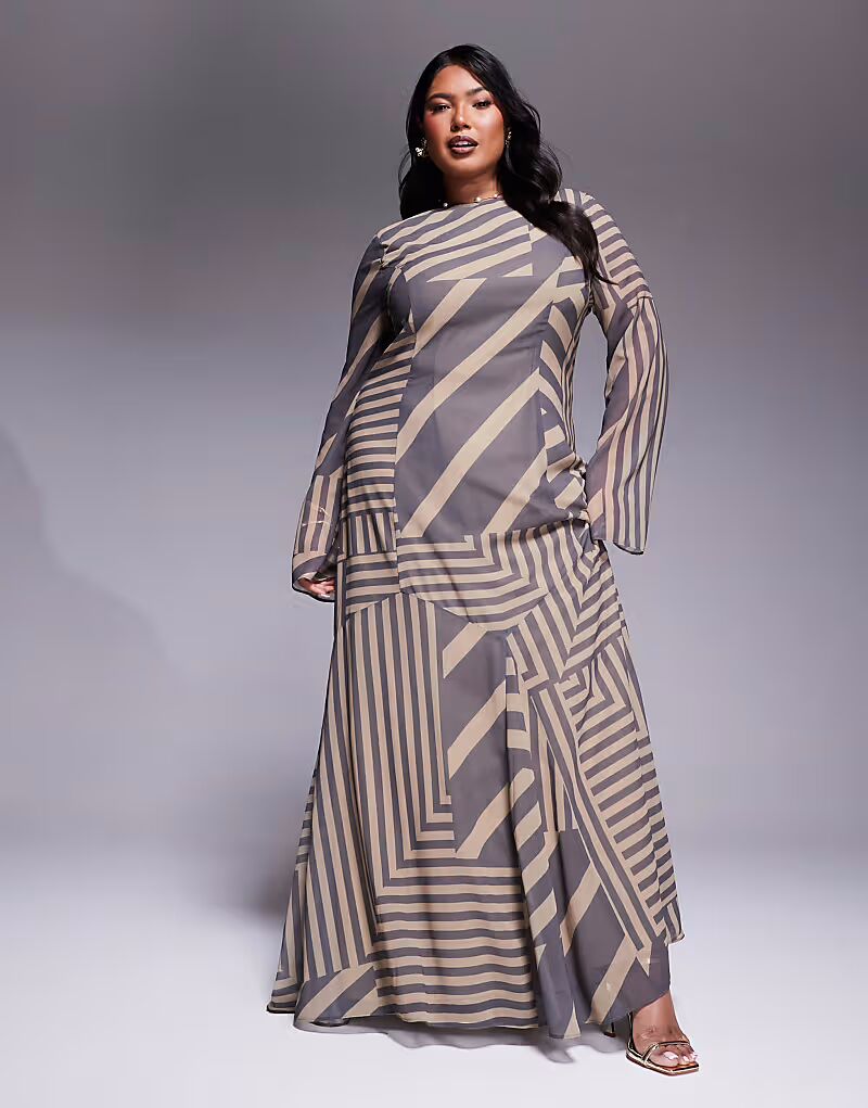 

Платье макси с лифом-годе ASOS DESIGN Curve в полоску