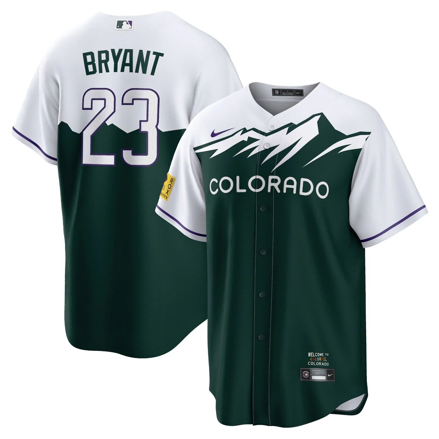 

Мужская футболка Kris Bryant White/Forest Green Colorado Rockies City Connect Replica Player Nike