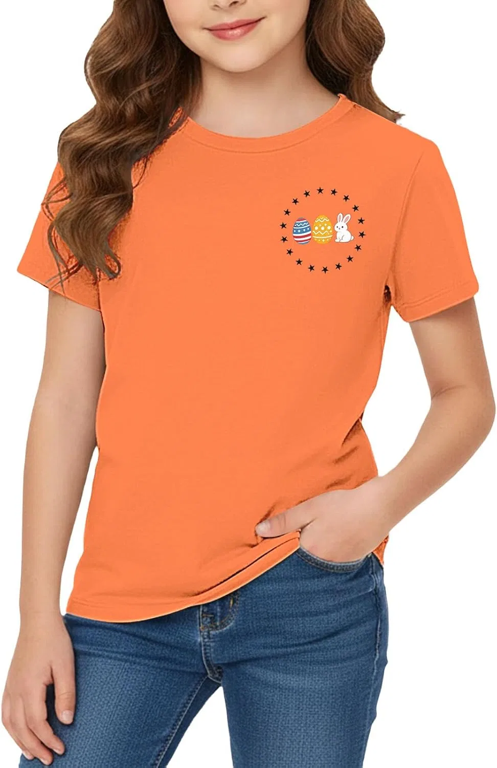 Детская футболка с кроликом, Cotton Linen, B-orange