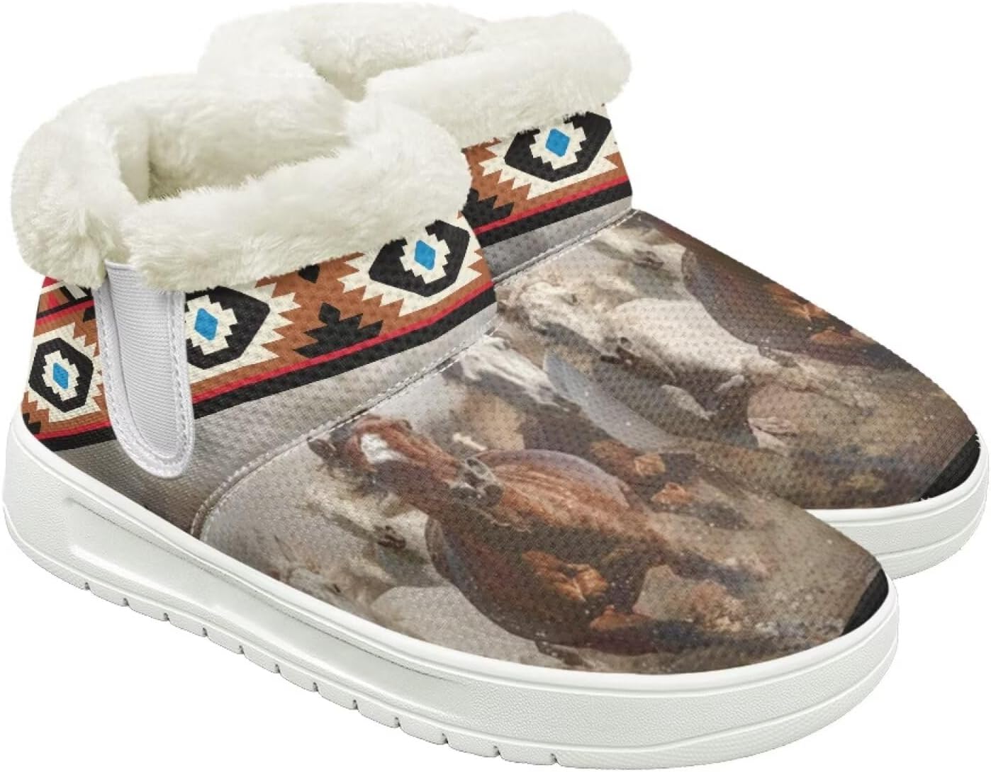 

Женские пушистые зимние ботинки для снега для женщин и мужчин, удобные ботильоны на липучке, теплые мягкие ботинки с тянущейся манжетой Cugasmaru, Horse