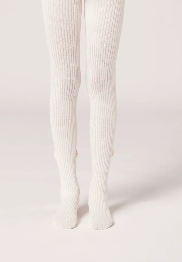 Ребристые колготки с бантом Calzedonia, Off-White