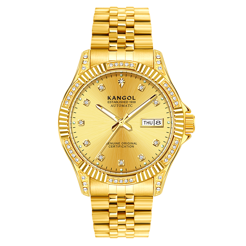 

KANGOL Часы Wealth From All Directions Mechanical Movement Stainless Steel Watchband Watch Men's Watch Gold Dial, K156 Gold