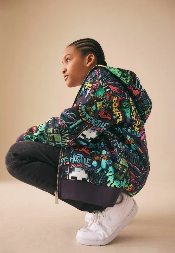 Толстовка с капюшоном и молнией Next, Regular fit minecraft stone zip through hoodie, фиолетовый — фото 4