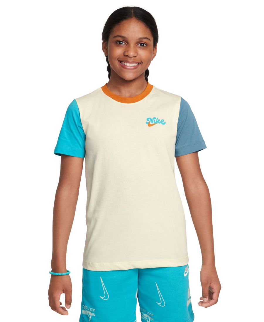 

Детская спортивная футболка из хлопка с цветными блоками Nike, Coconut Milk