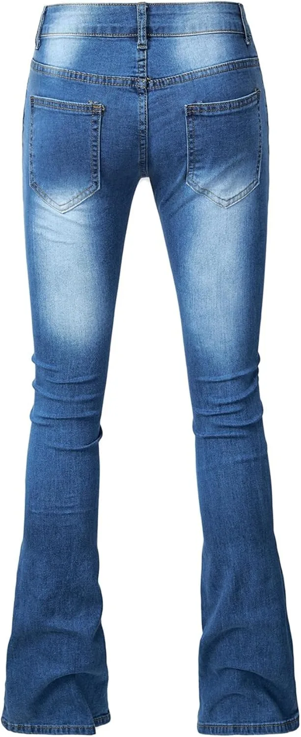 Женские джинсы-клеш 2025 Mid Rise Stretchy Distressed Denim — фото 2