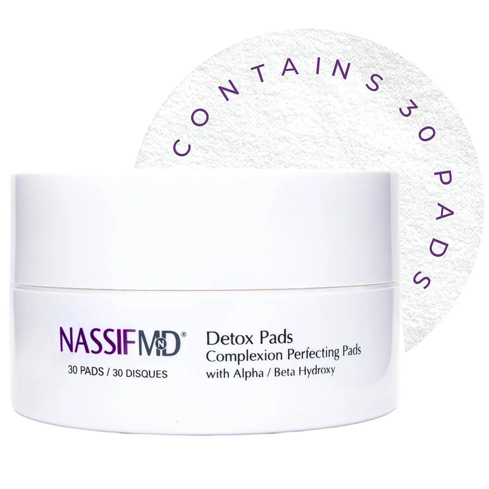 Набор NassifMD Detox Pads и Hydro Screen Serum, эксфолиация и увлажнение, гликолевые салфетки и ретиноловый сыворотка, отшелушивающие салфетки для лица и сыворотка с церамидами — фото 2