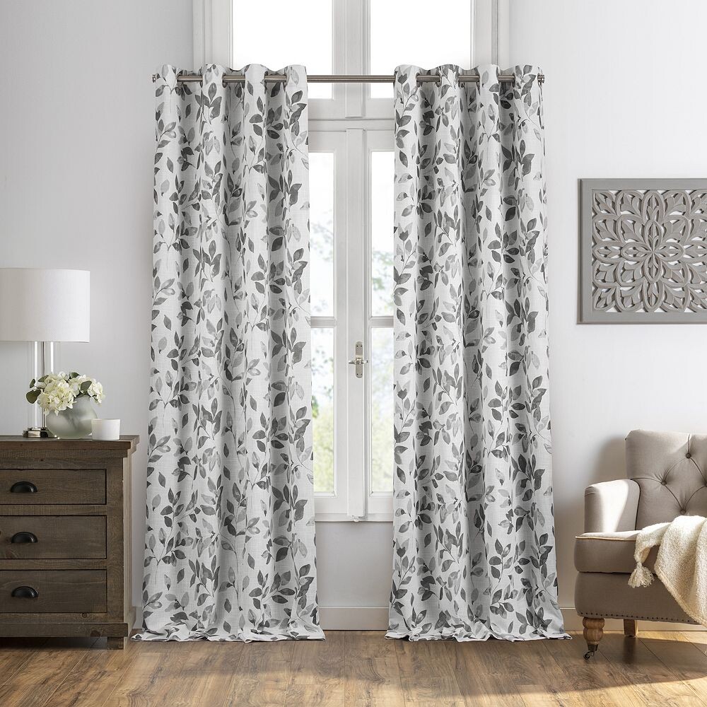 

Elrene Home Fashions Avalon Плотная оконная занавеска с ботаническим цветочным принтом и принтом листьев, серый