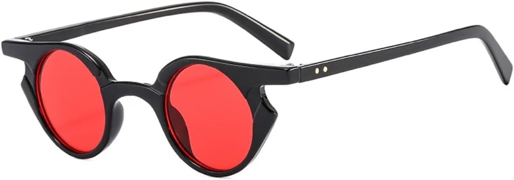 

Модные маленькие солнцезащитные очки «кошачий глаз» для женщин, ретро-стиль с заклепками, мужские трендовые панк-очки с круглыми линзами и защитой от УФ-излучения UV400 UUPTTPL, Black Red