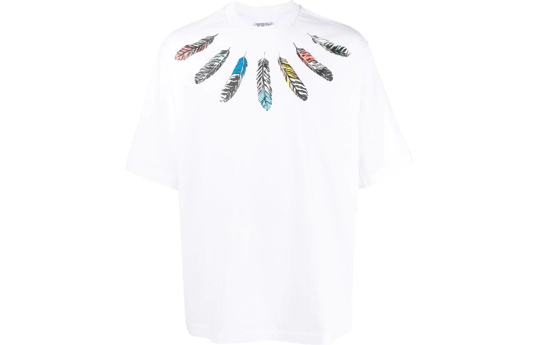 

Футболка County Of Milan с воротником-стойкой и перьями поверх принта Marcelo Burlon, белый