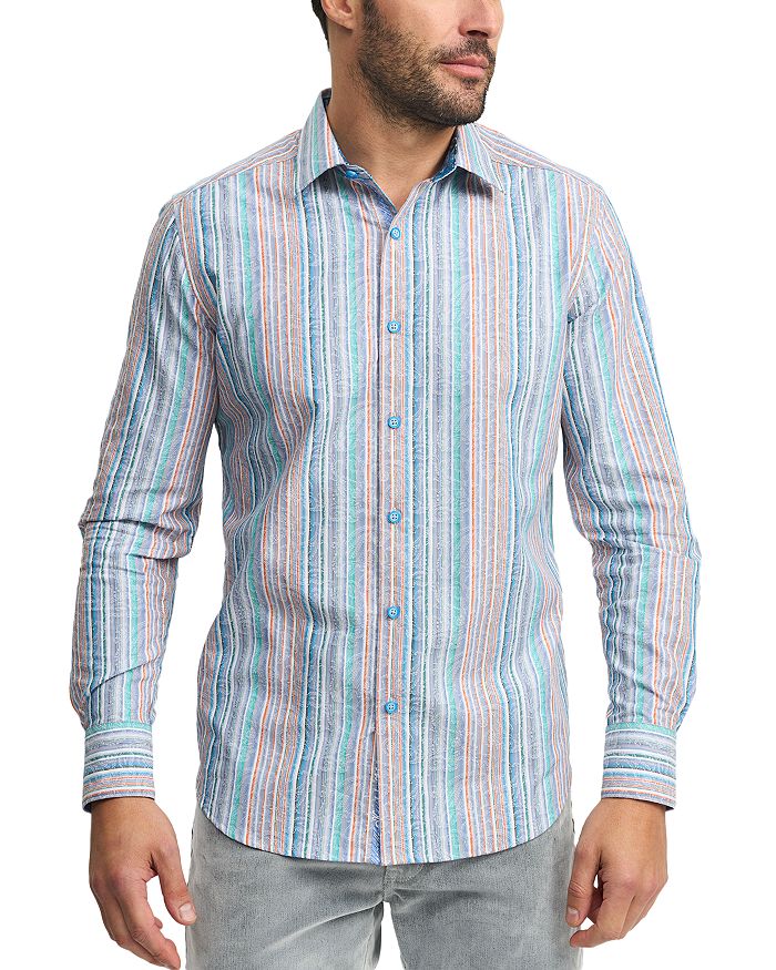 

Рубашка Tyson Cotton Yarn Dyed Stripe Jacquard Classic Fit с застежкой на пуговицы Robert Graham, мультиколор