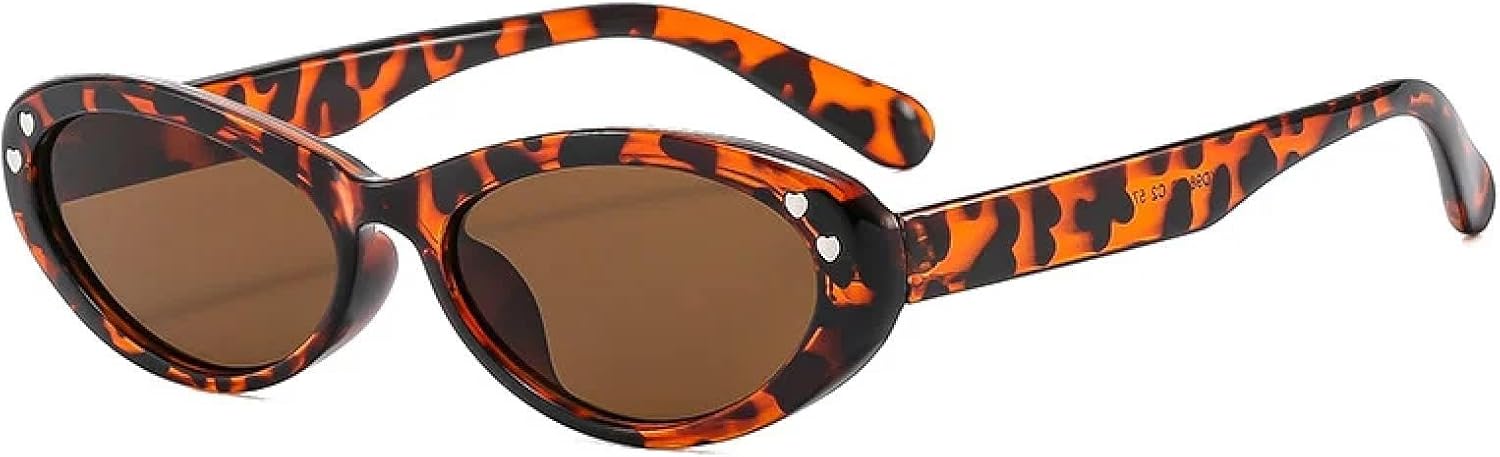 

Винтажные солнцезащитные очки «кошачий глаз» для женщин, желейного цвета, маленькая оправа, ретро-очки для активного отдыха, защита от УФ-излучения UV400 VVTWSSW, Leopard-brown