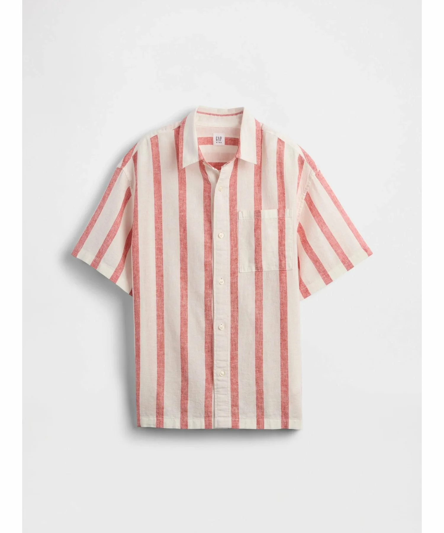 (K) Свободная рубашка из хлопка и льна (детская) GAP, RED_STRIPES — фото 4