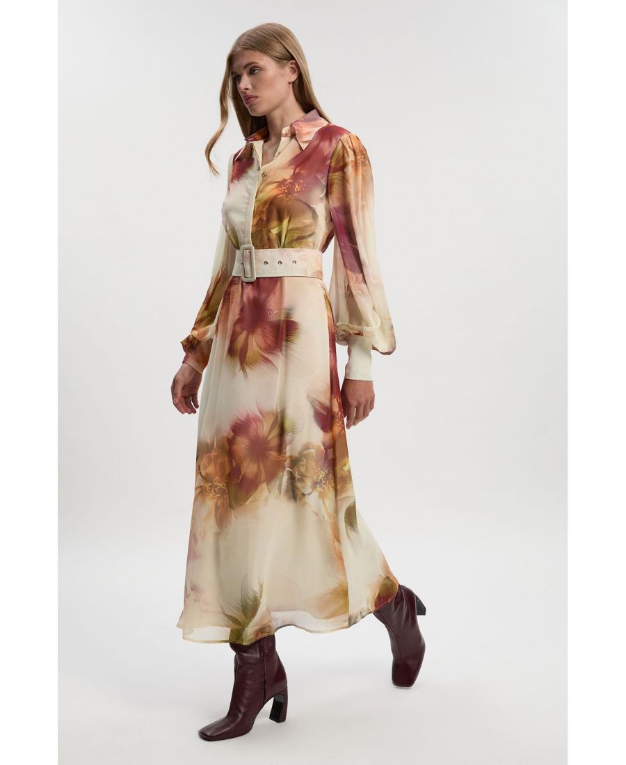 

Женское тканое платье-рубашка с цветочным принтом и поясом Karen Millen, Floral