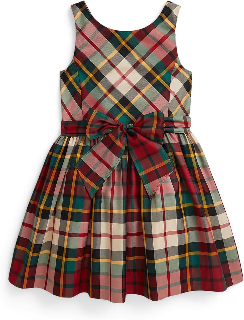 

Платье из тафты в клетку Polo Ralph Lauren Kids, Red Cream Multi