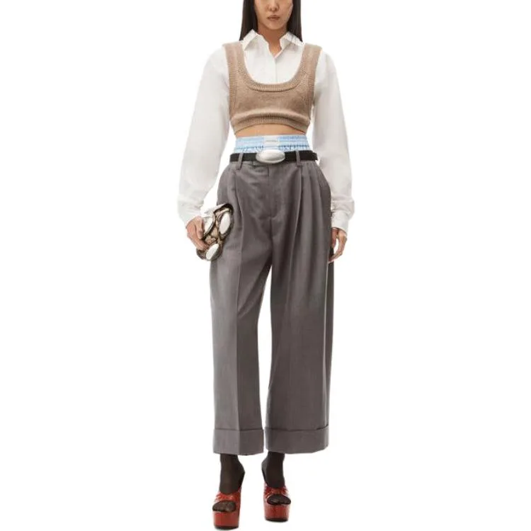 Кроп-топ из поплина Alexander Wang, Clothing Sets (White+Brown) — фото 4