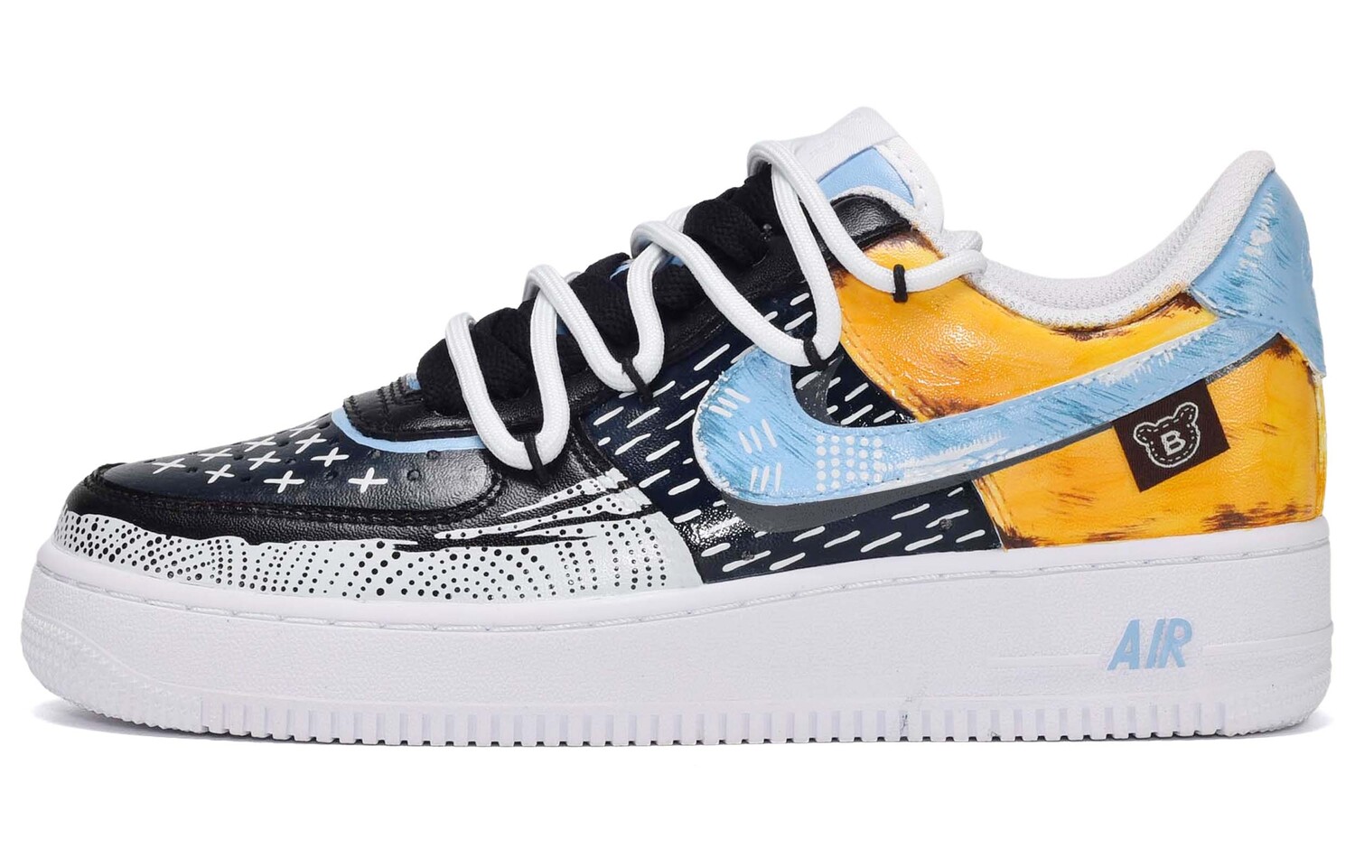 

Кроссовки для скейтбординга Air Force 1 женские, низкие, черный/белый, синий/желтый Nike