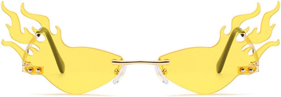 

Солнцезащитные очки LASPOR Fire Flame для женщин и мужчин, ретро-очки без оправы в форме волны, винтажные очки в форме огня, золотистая металлическая оправа, Yellow Flame