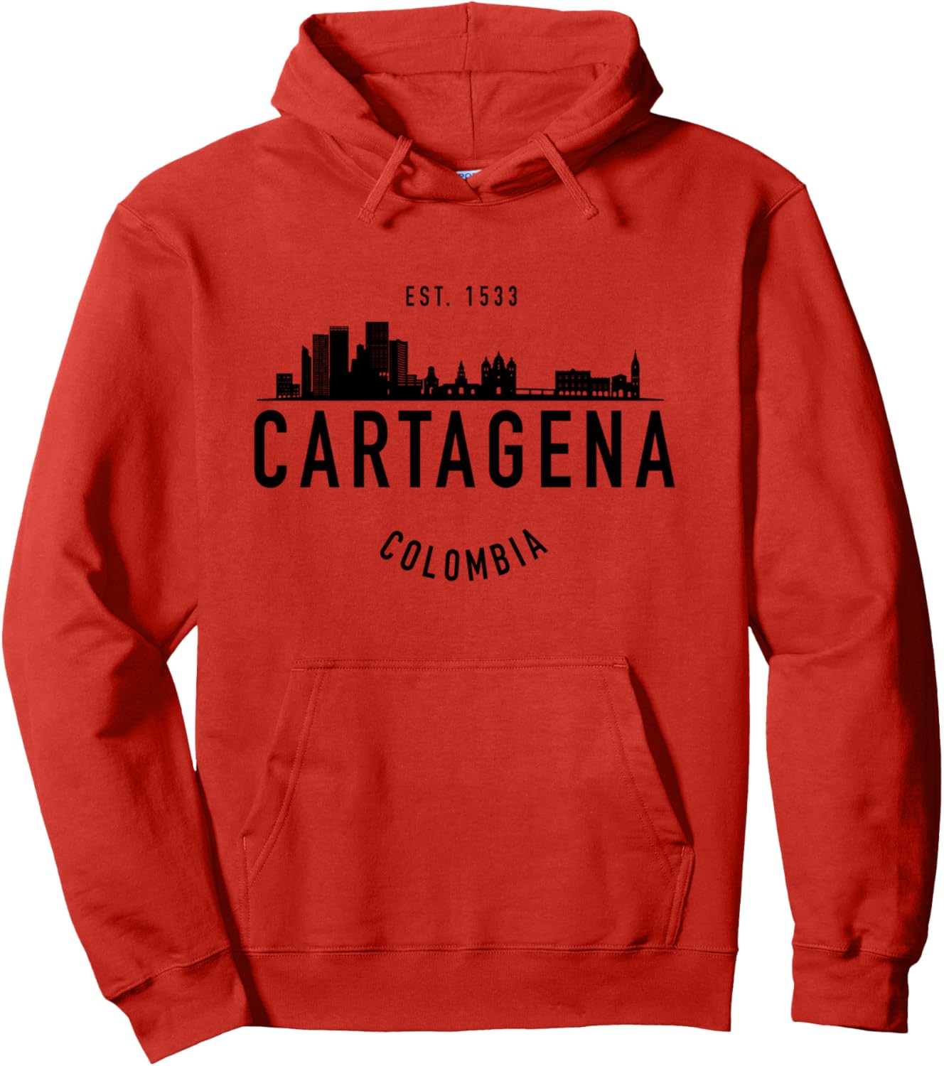

Худи с изображением панорамы Картахены и символикой Колумбийской гордости We Love Cartagena Colombia - Apparel & Gifts, красный