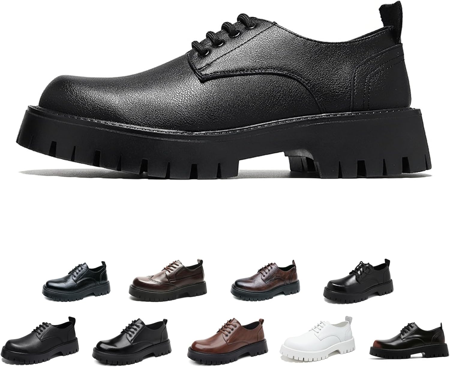 

Мужские кожаные оксфорды с крыльями и шнуровкой на высокой платформе, винтажные с круглым носком, противоскользящие с массивным каблуком Generic, E