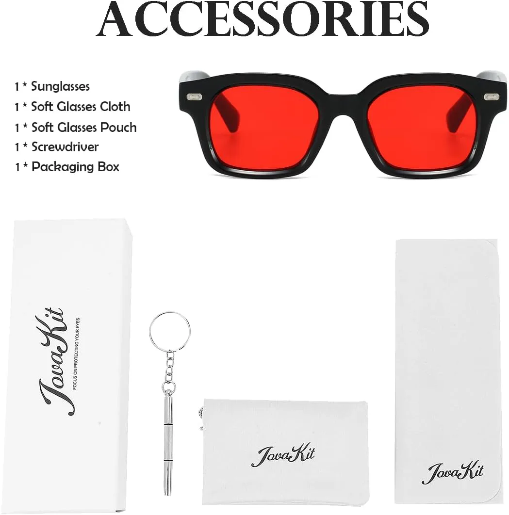 

Солнцезащитные очки JOVAKIT в квадратной оправе для женщин и мужчин. Модные солнцезащитные очки в толстой прямоугольной оправе с защитой UV400, Black/Red