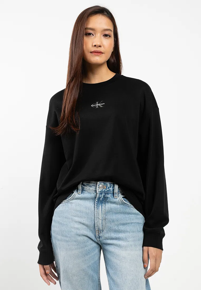 Футболка с длинным рукавом, оверсайз, Calvin Klein Jeans, черный