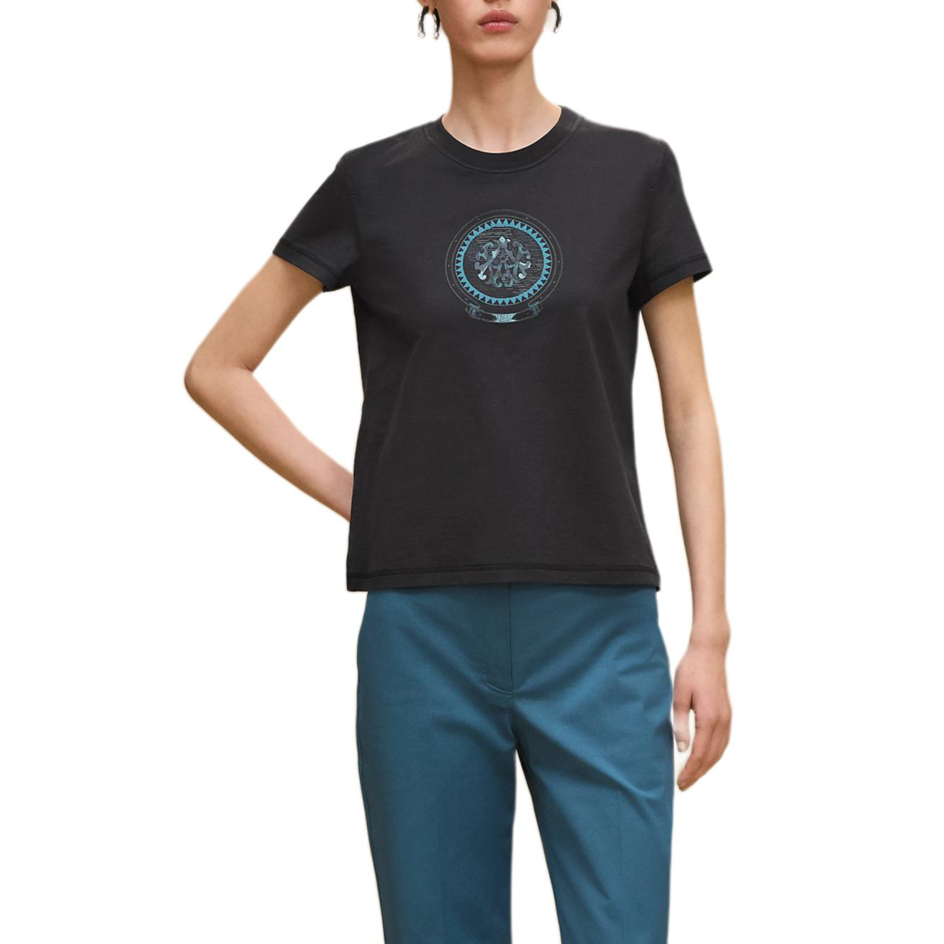 

HERMES Футболка FW25 Regular женская синяя черная, Черный, HERMES Футболка FW25 Regular женская синяя черная