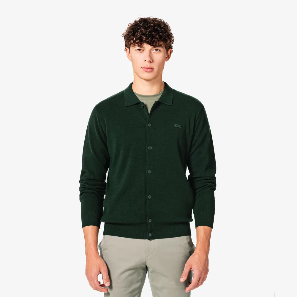 Мужской кардиган с воротником на пуговицах тёмно-хаки от Lacoste