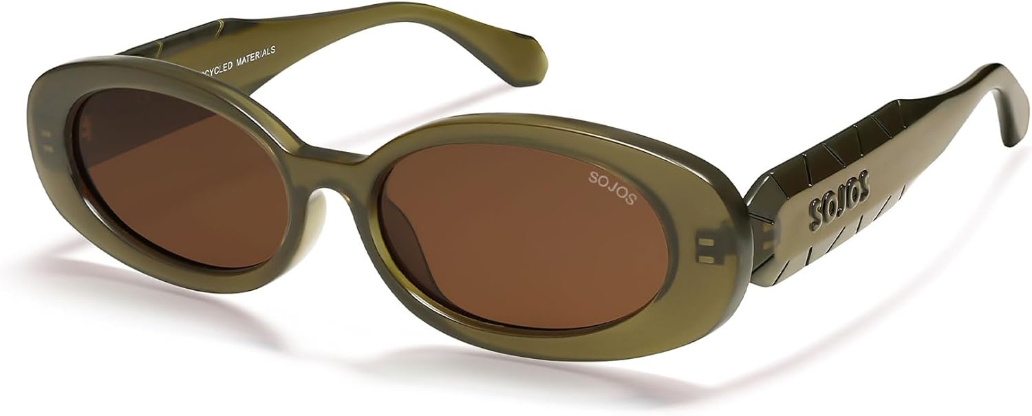 

Солнцезащитные очки SOJOS Ocean Collection Retro Oval Polarized для женщин и мужчин, винтажная оправа из переработанного пластика, экологичные, для защиты от солнца, Olive Green/Brown
