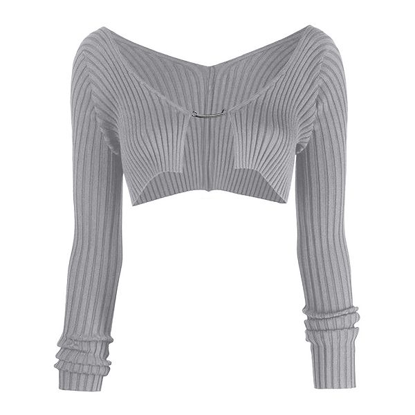 

Женский ребристый укороченный кардиган с длинными рукавами Clearflower, Grey