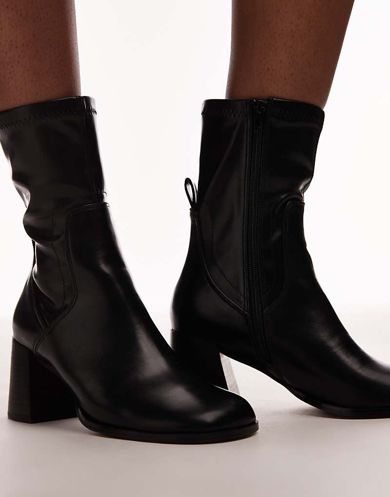 Topshop - Penny - Черные ботильоны на блочном каблуке и закругленном носке — фото 3