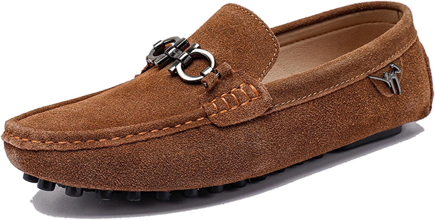 

Мужские лоферы Dacnakby из замши с кожей, с металлической пряжкой, удобные мокасины на плоской подошве, повседневные лодочные туфли, коричневый