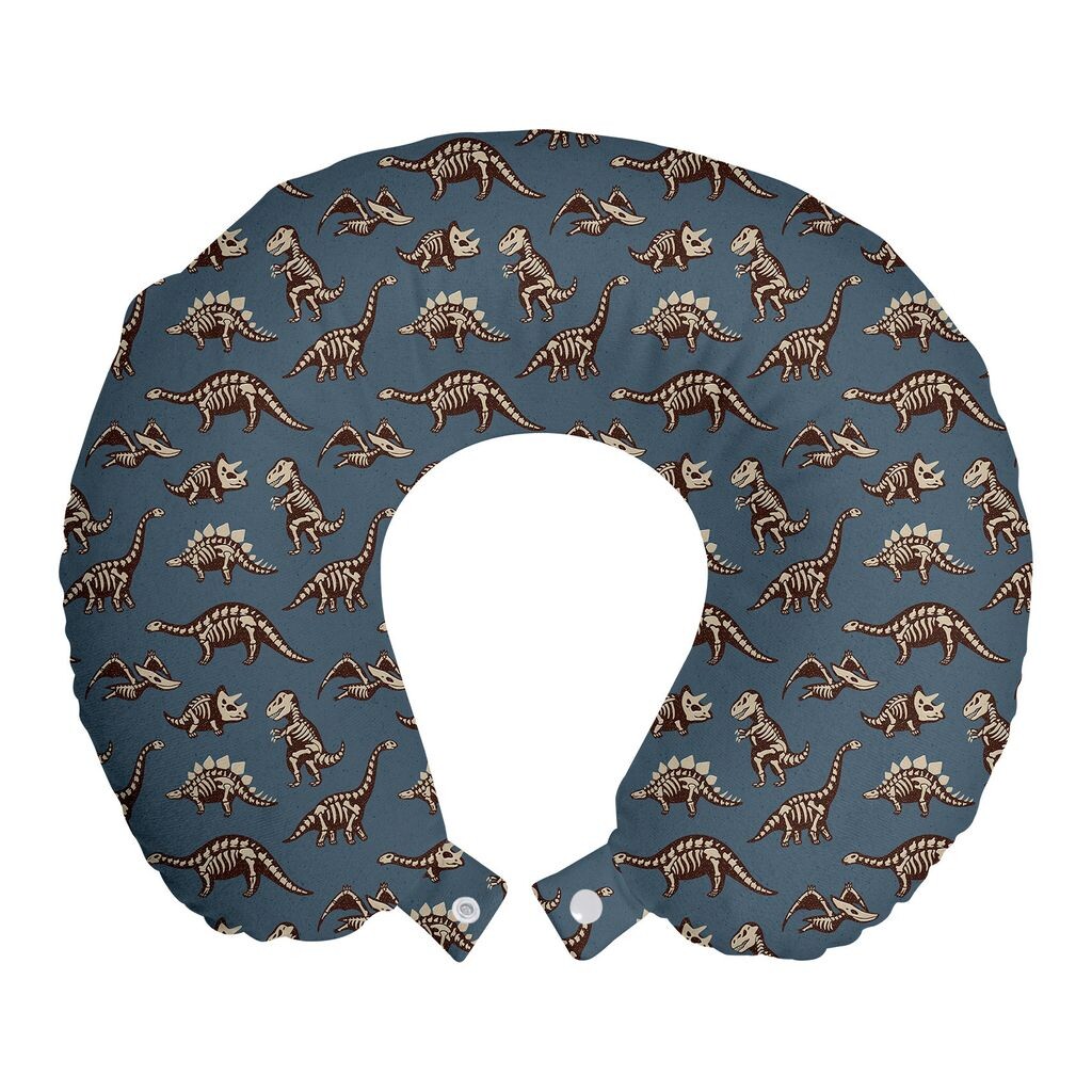 

ABAKUHAUS Cartoon Travel Pillow Подушка для шеи, разные ископаемые динозавры, пенопластовые дорожные принадлежности для самолета и автомобиля, 30x30 см, коричневый, синий, серый