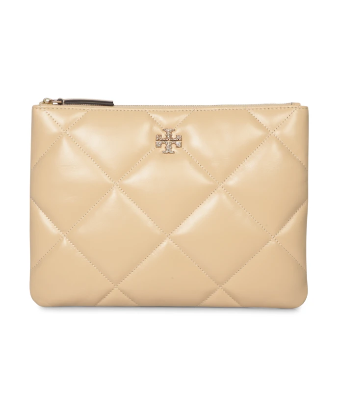 

Мягкий кожаный клатч с золотой молнией Tory Burch, белый
