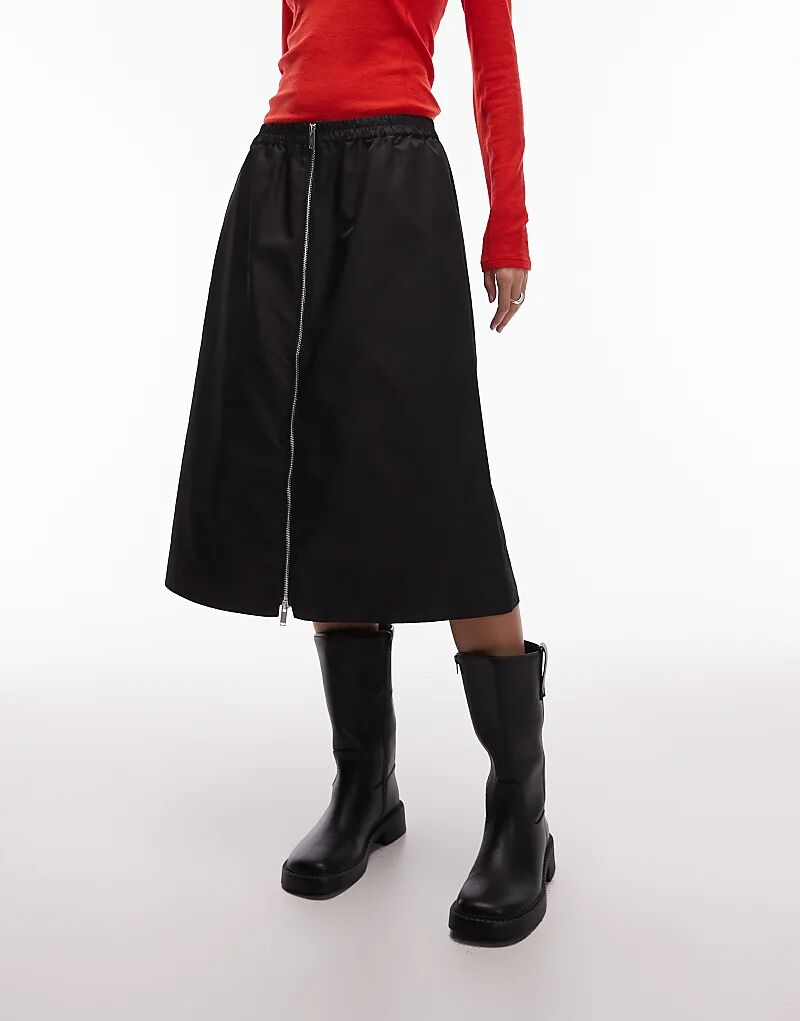 

Юбка миди ARKET из нейлона на молнии черного цвета