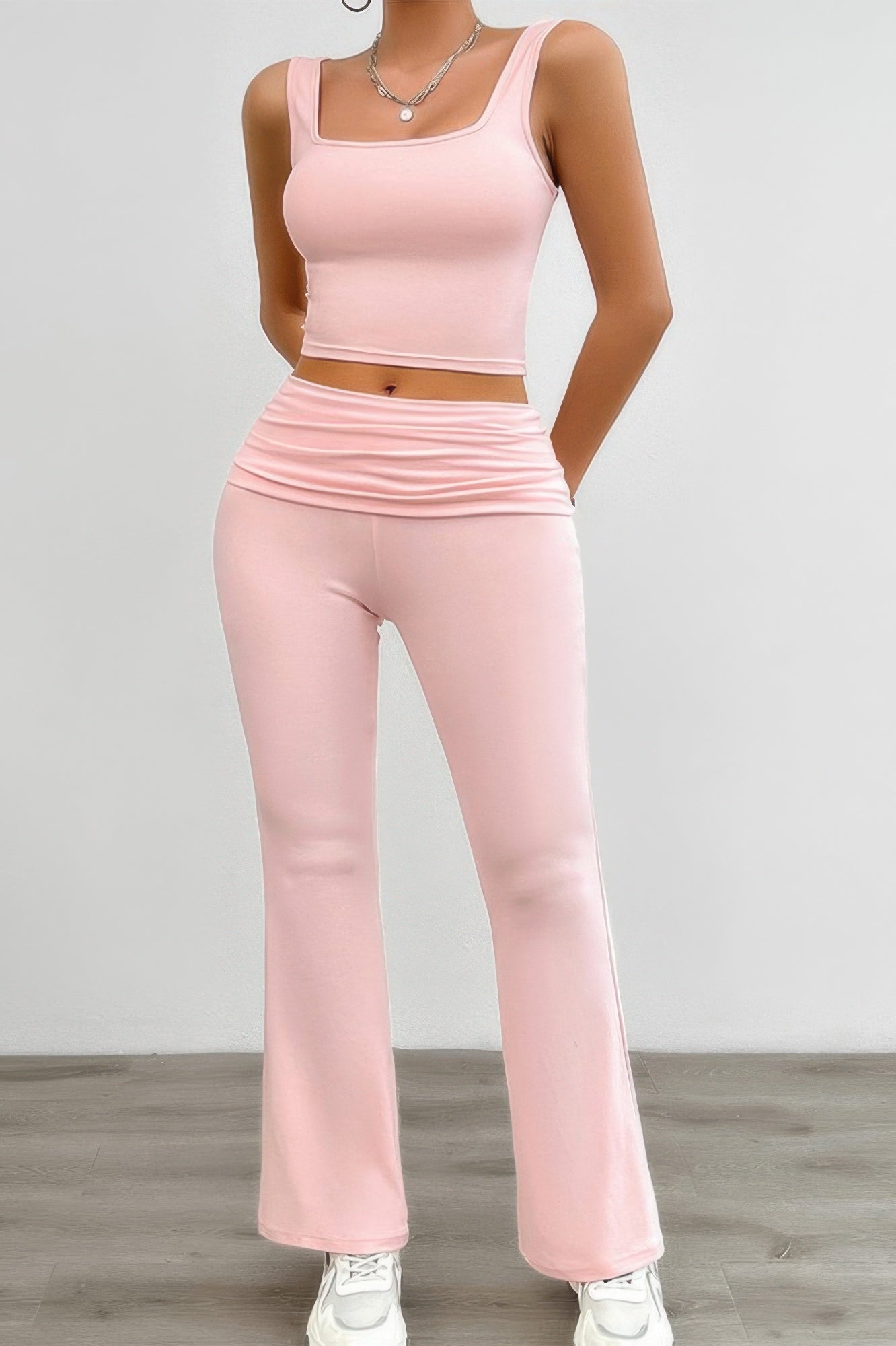 

Два комплекта с квадратным вырезом и плиссированными деталями без рукавов TRUEDAMES, розовый