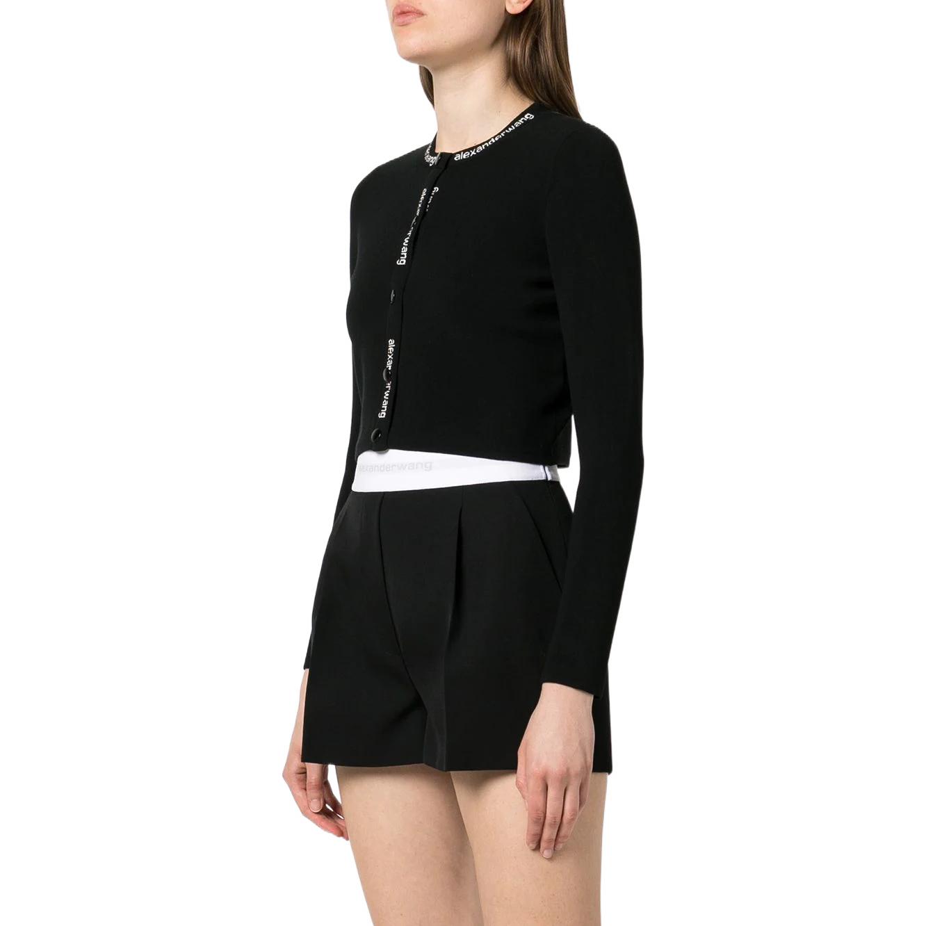 Логотипная лента укороченный кардиган черно-белый Alexander Wang — фото 3