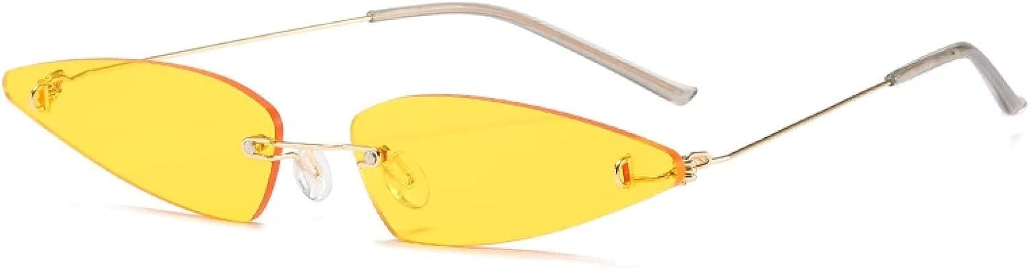 

Модные маленькие солнцезащитные очки без оправы для женщин и мужчин, ретро-очки с металлическим корпусом, для путешествий и вождения, защита от УФ-излучения UV400 TKKTLLT, Gold Yellow