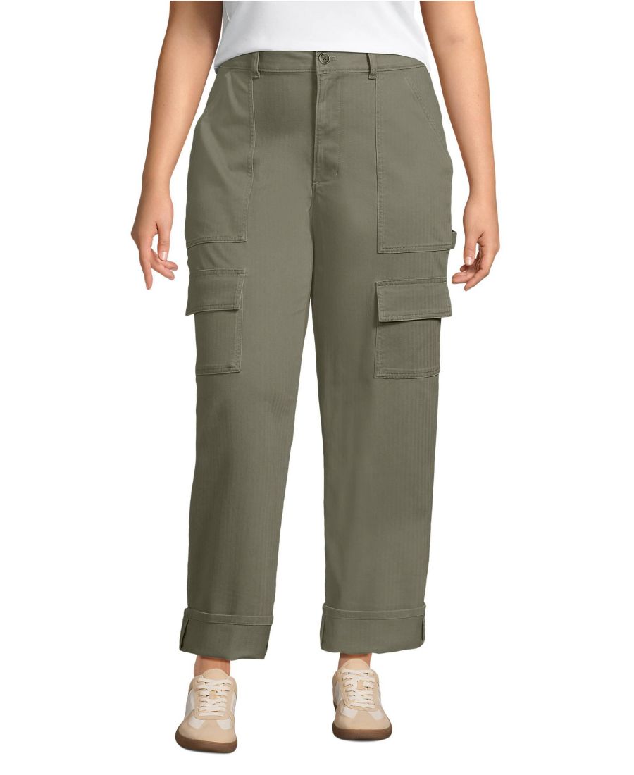 

Женские брюки-чиносы средней посадки, прямые штанины, карго, укороченные до щиколотки Lands' End, River stone green