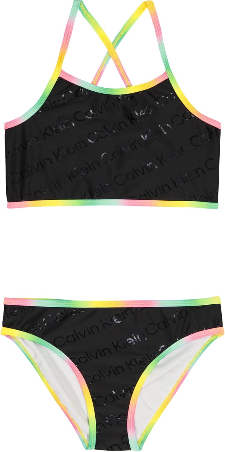 

Слитные и раздельные купальники-бикини Calvin Klein для девочек с защитой от солнца UPF 50+, быстросохнущие., Black Ck Logo