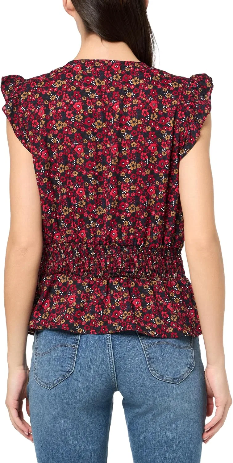 Блуза с капюшоном и цветочным принтом Cap Sleeve Smock Shirt, Tommy Hilfiger, темно-синий/чили — фото 2