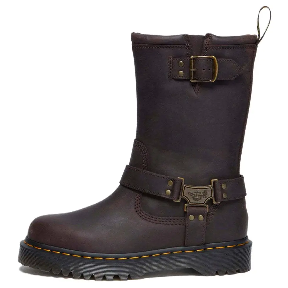 Dr.Martens Высокие кожаные байкерские ботинки Dr. Martens Anistone, темно-коричневые