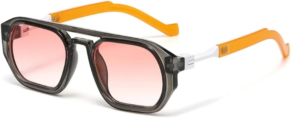 

Ретро-солнцезащитные очки с многоугольными квадратными двойными перемычками для женщин, защита от УФ-излучения UV400, модные линзы с прозрачным градиентом, трендовая оправа для мужчин UATXTAU, Grey Orange Pink