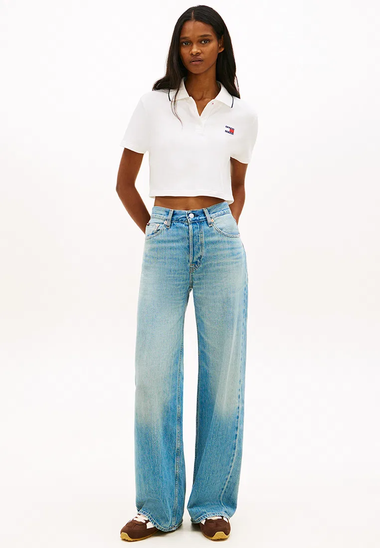 Поло с коротким рукавом, с нашивкой, Tommy Jeans Tommy Hilfiger, экрю/мультиколор — фото 4