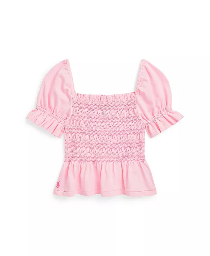 

Топ с плиссированной кокеткой и баской для девочек Toddler и Little Girls из джерси Polo Ralph Lauren, розовый