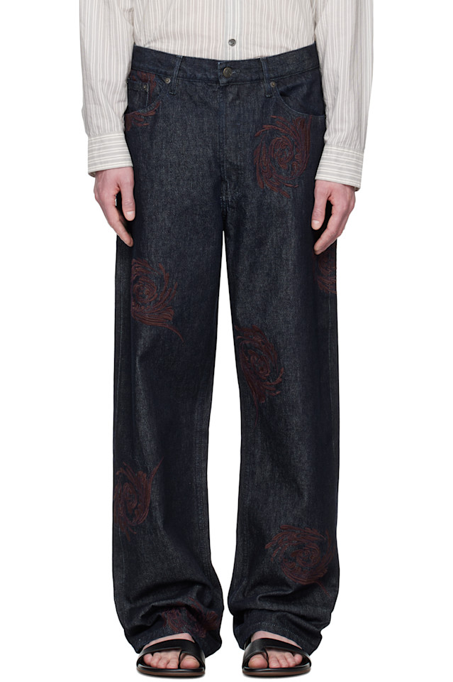 

Джинсы с вышитым узором Dries Van Noten, индиго