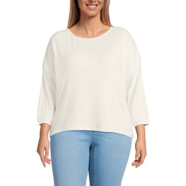 

Уютный топ Plus size с рукавом 3/4 и рельефной резинкой Lands' End, Ivory Heather